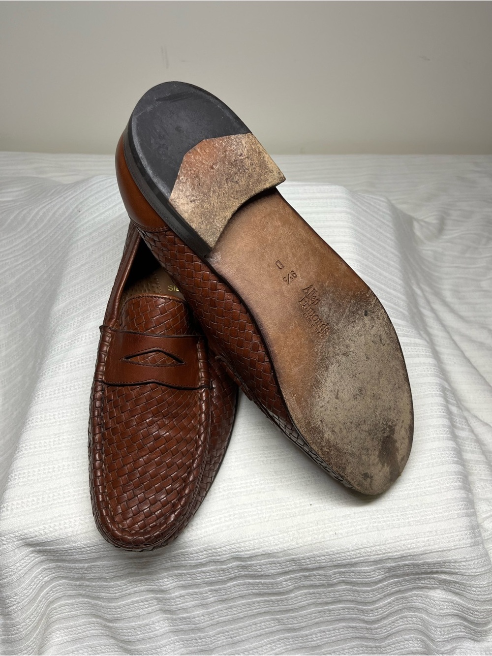Allen Edmonds Brown Woven Leather Penny Loafers - Picture 3 of 5